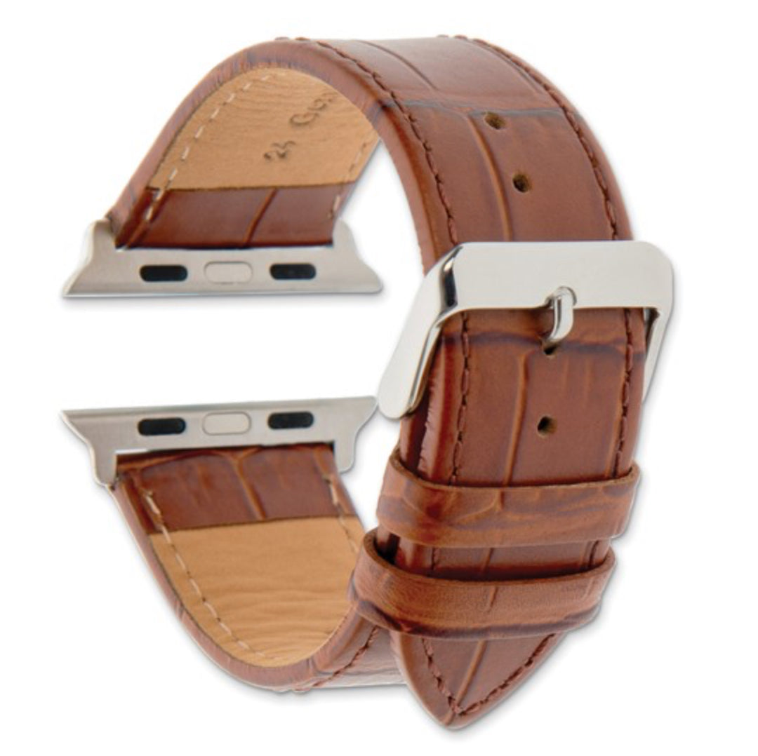 BROWN LEATHER - GILDEN APPLE SMART WATCH GATOR GRAIN CALFSKIN BAND 7.5”