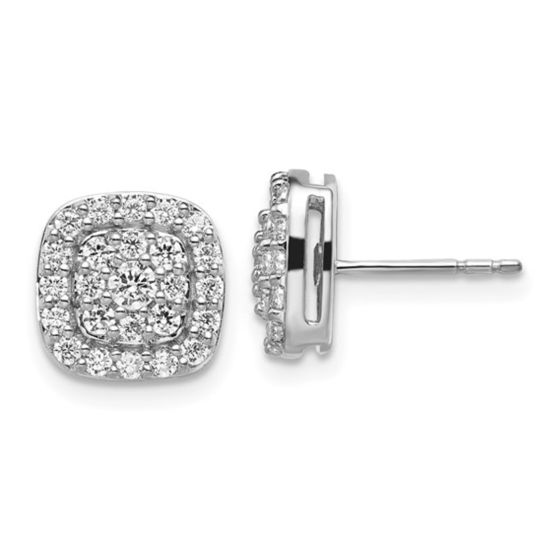 14K WHITE GOLD - LAB DIAMOND SQUARE HALO POST EARRINGS