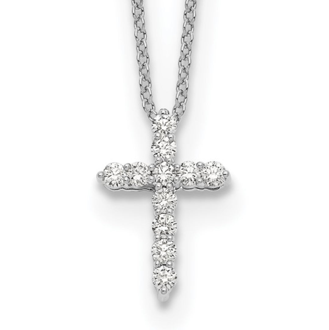 14K WHITE GOLD - LAB DIAMOND CROSS NECKLACE