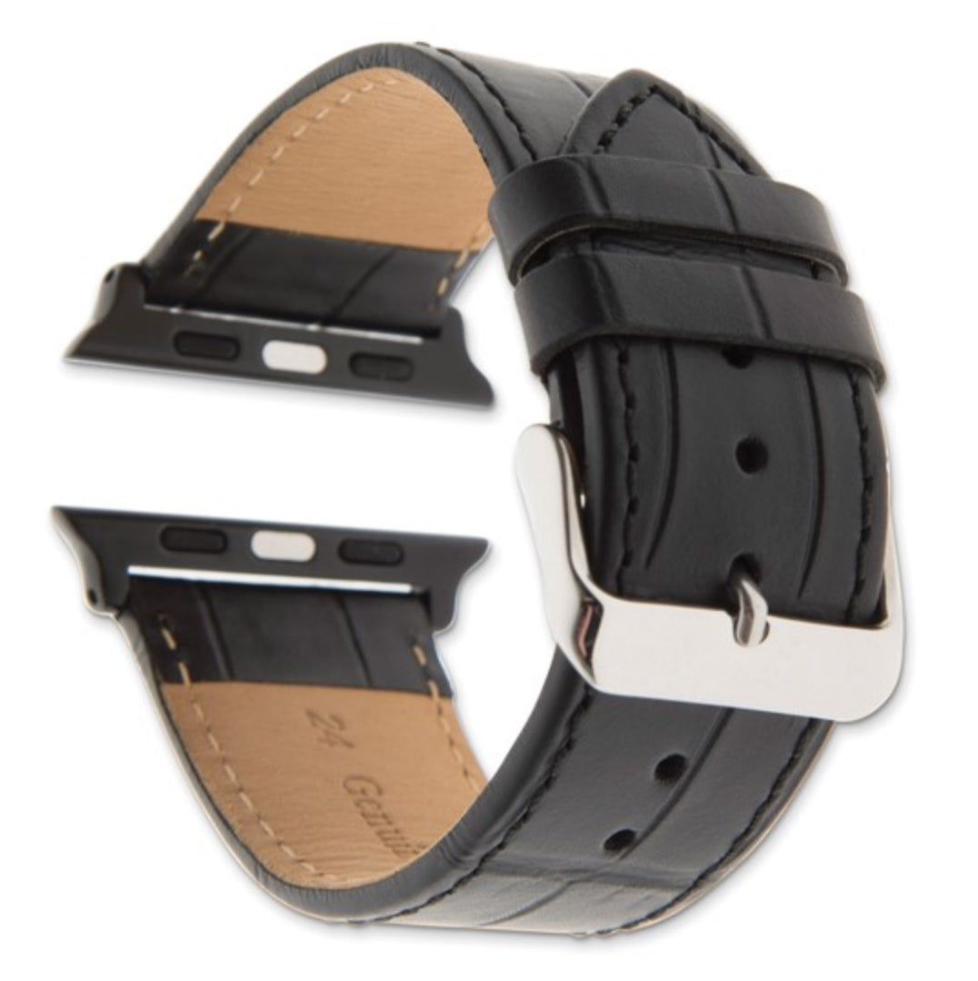BLACK LEATHER - GILDEN APPLE SMART WATCH GATOR GRAIN CALFSKIN BAND 7.5”