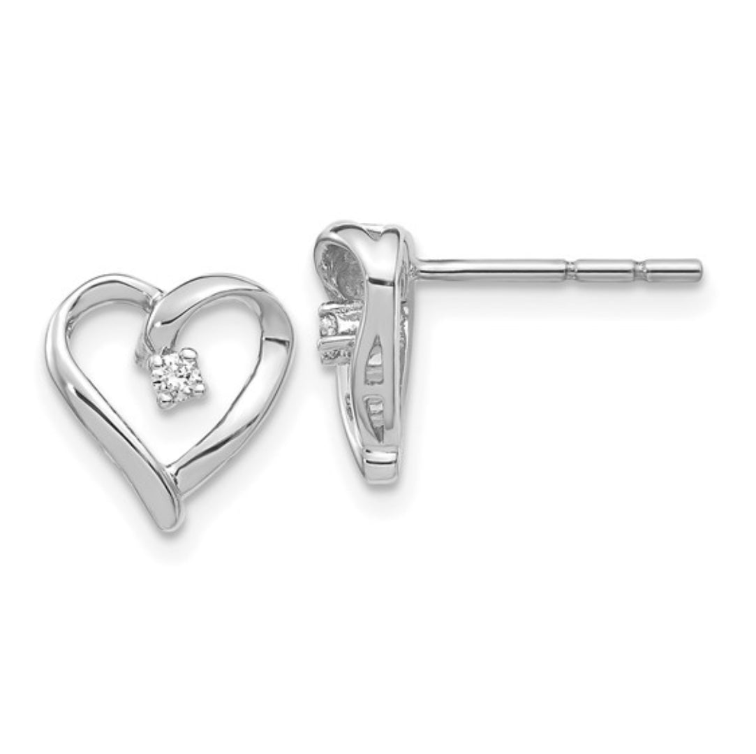 14K WHITE GOLD - LAB DIAMOND HEART POST EARRINGS
