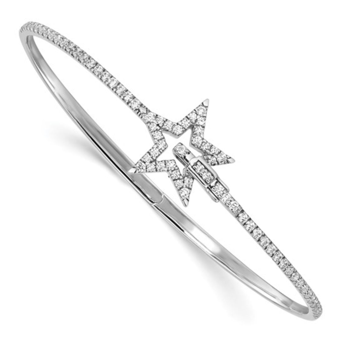 14K WHITE GOLD - LAB DIAMOND STAR HINGED BANGLE BRACELET