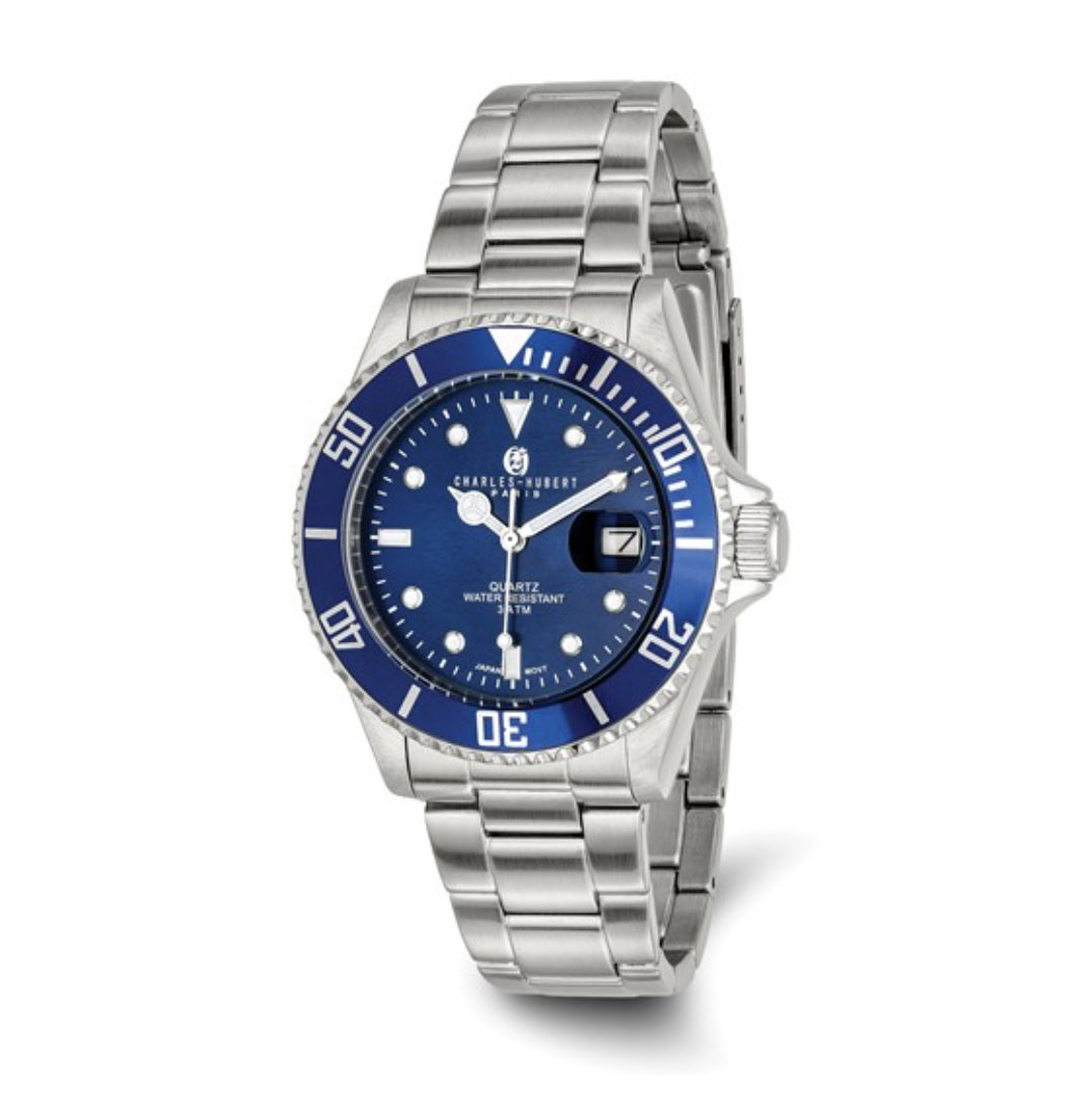 CHARLES HUBERT - STAINLESS STEEL BLUE DIAL WATCH