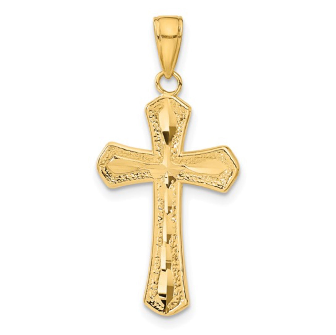 10K GOLD - DIAMOND CUT BEVELED EDGES CROSS PENDANT