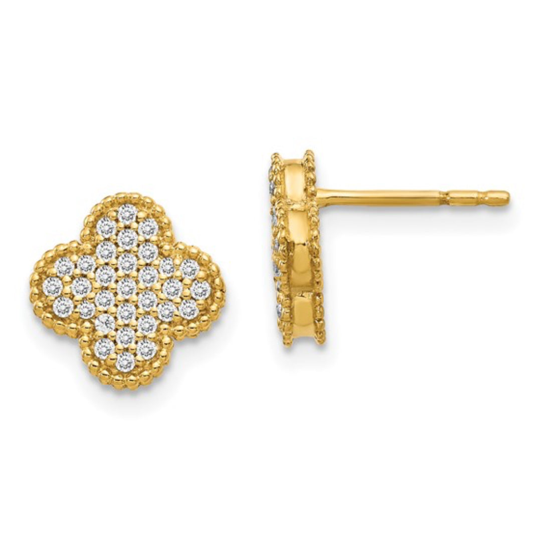14K GOLD - LAB DIAMOND CLOVER POST EARRINGS