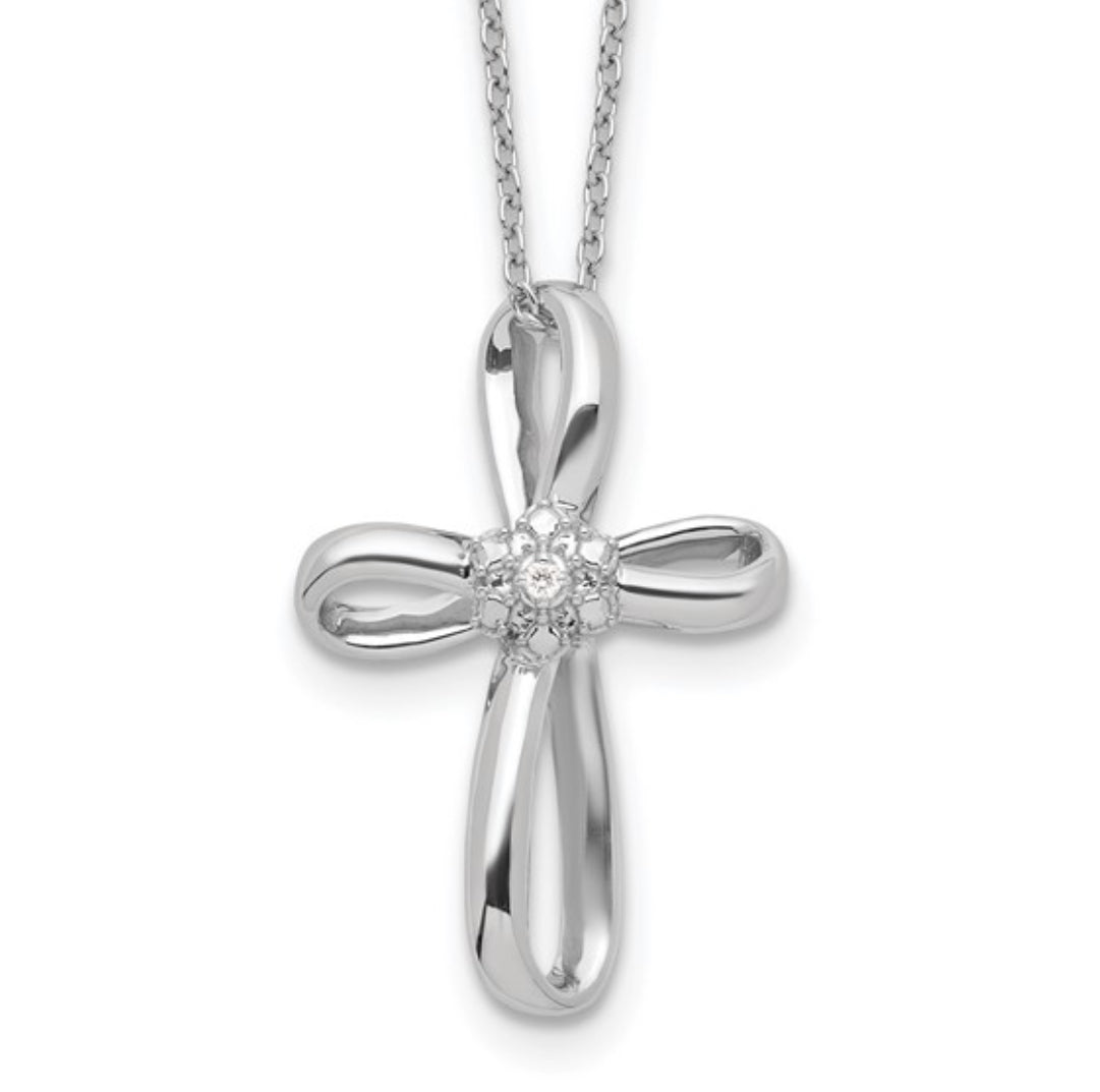 14K WHITE GOLD - LAB DIAMOND CROSS NECKLACE