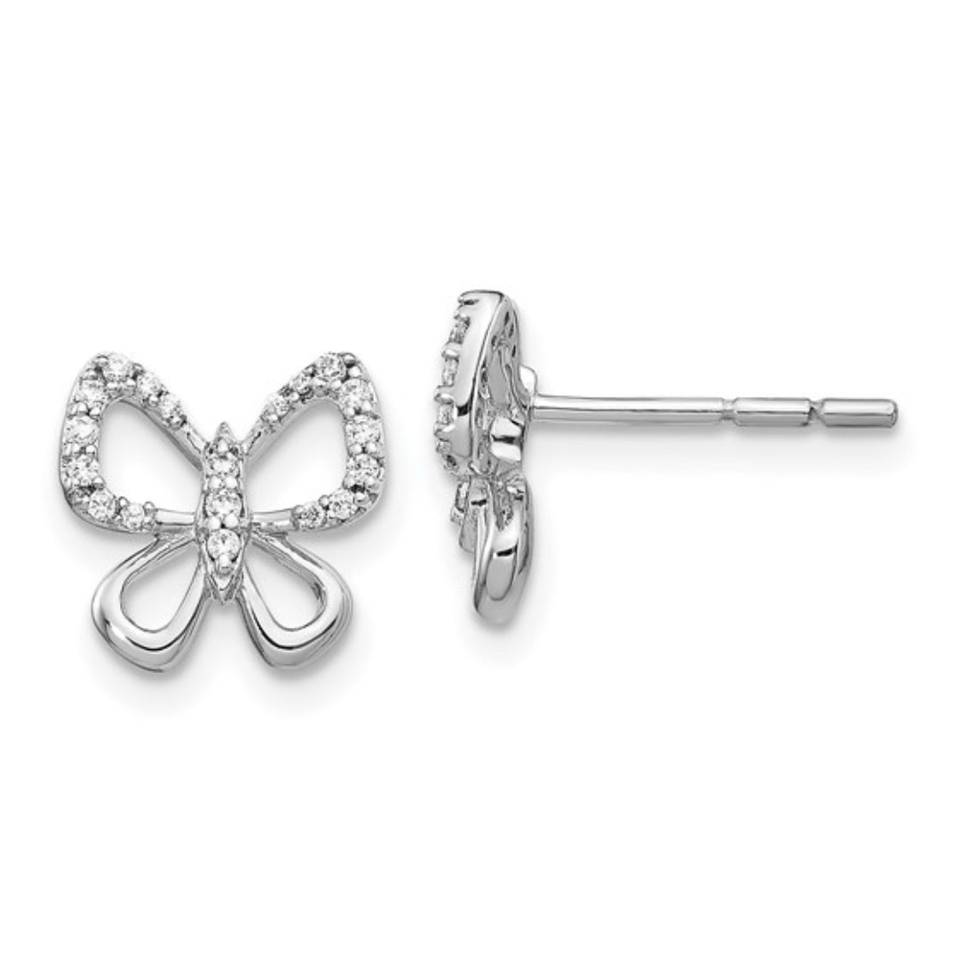 14K WHITE GOLD - LAB DIAMOND OPEN BUTTERFLY POST EARRINGS