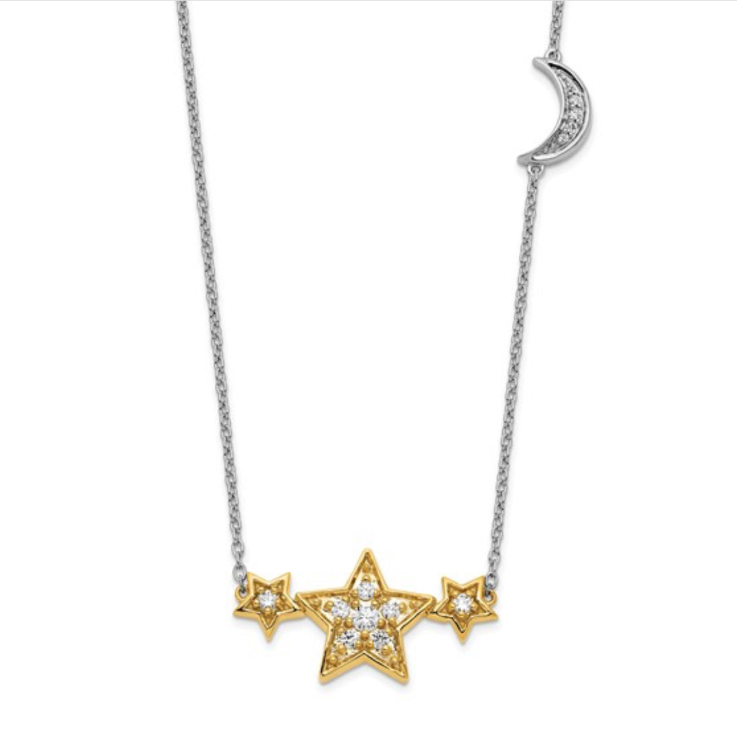 14K TWO-TONE GOLD - LAB DIAMOND STARS & MOON NECKLACE