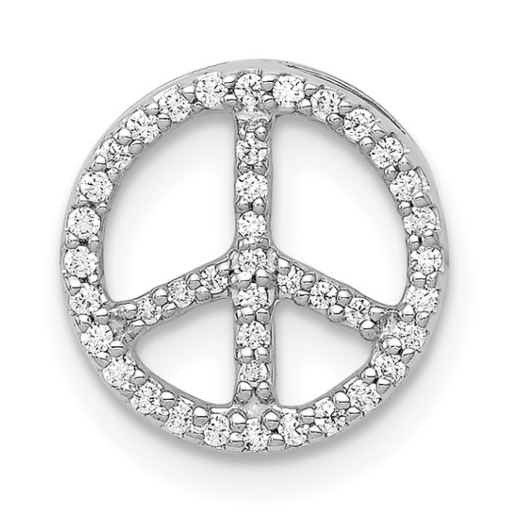 14K WHITE GOLD - LAB DIAMOND PEACE SIGN PENDANT