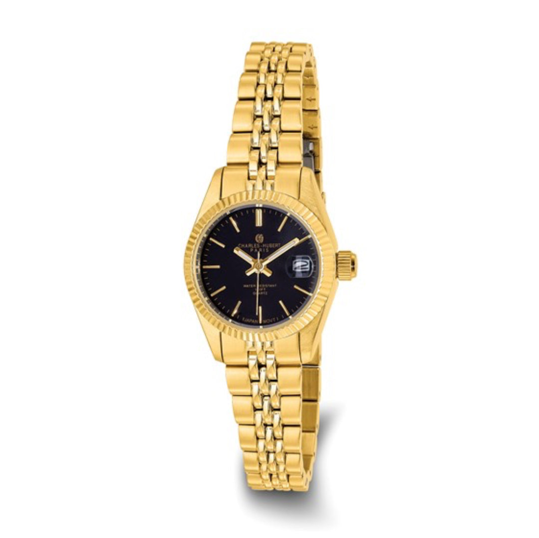 CHARLES HUBERT - GOLD STAINLESS STEEL WOMEN’S BLACK DIAL WATCH