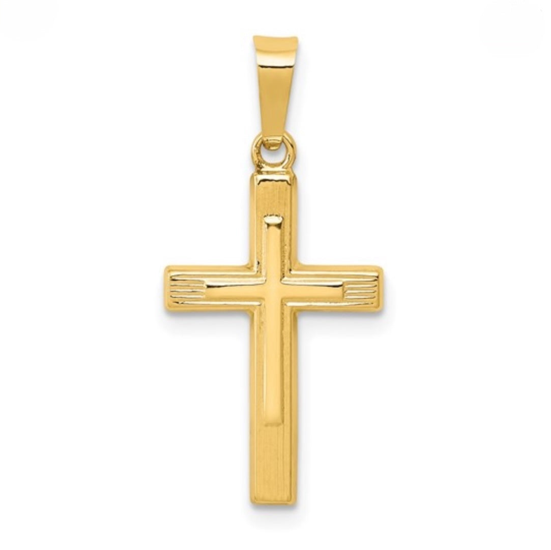 14K GOLD - POLISHED CROSS PENDANT.