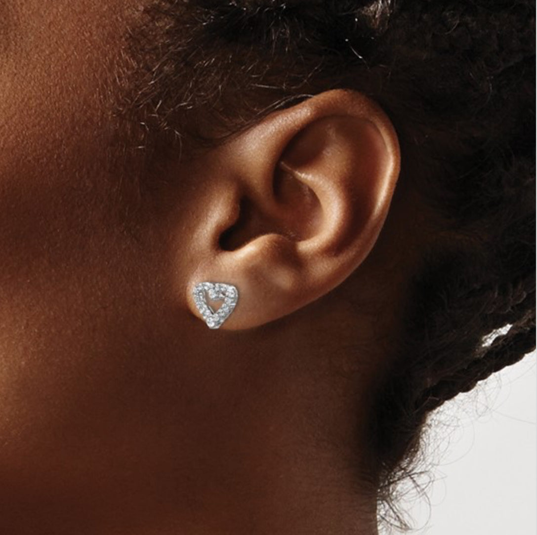 10K WHITE GOLD - LAB DIAMOND HEART POST EARRINGS