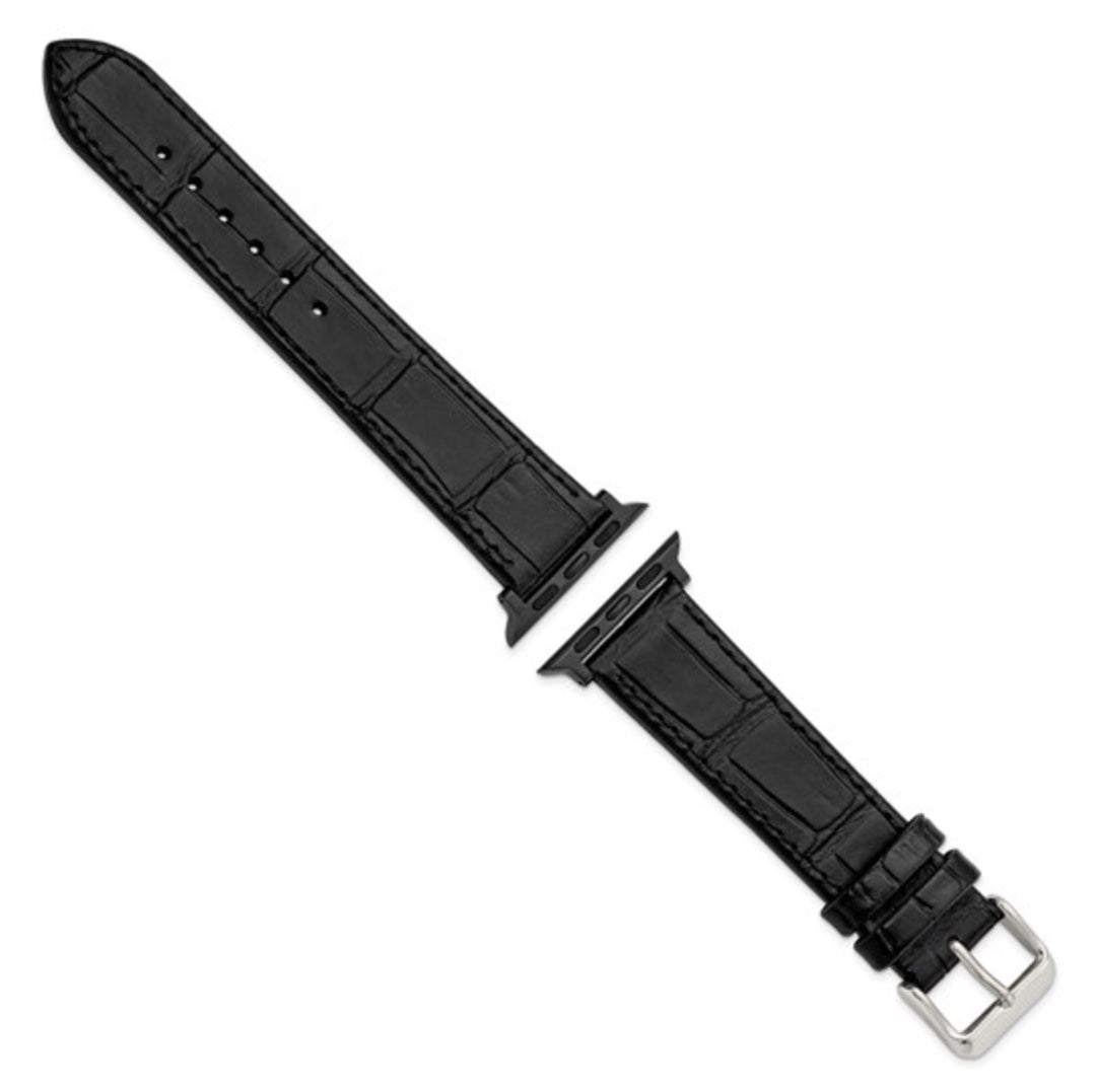 BLACK LEATHER - GILDEN APPLE SMART WATCH GATOR GRAIN CALFSKIN BAND 7.5”