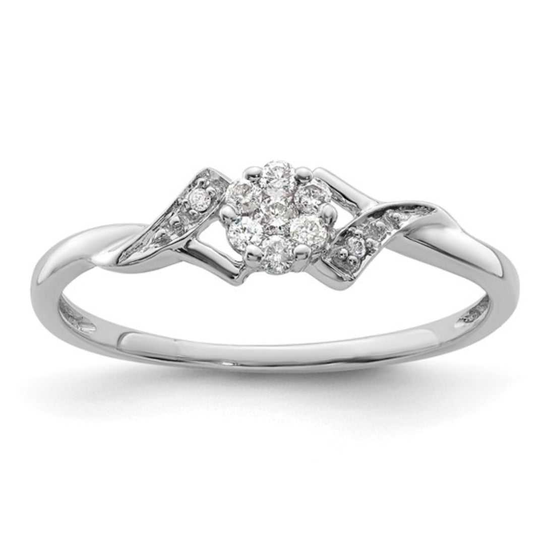 14K WHITE GOLD - LAB DIAMOND FLOWER RING