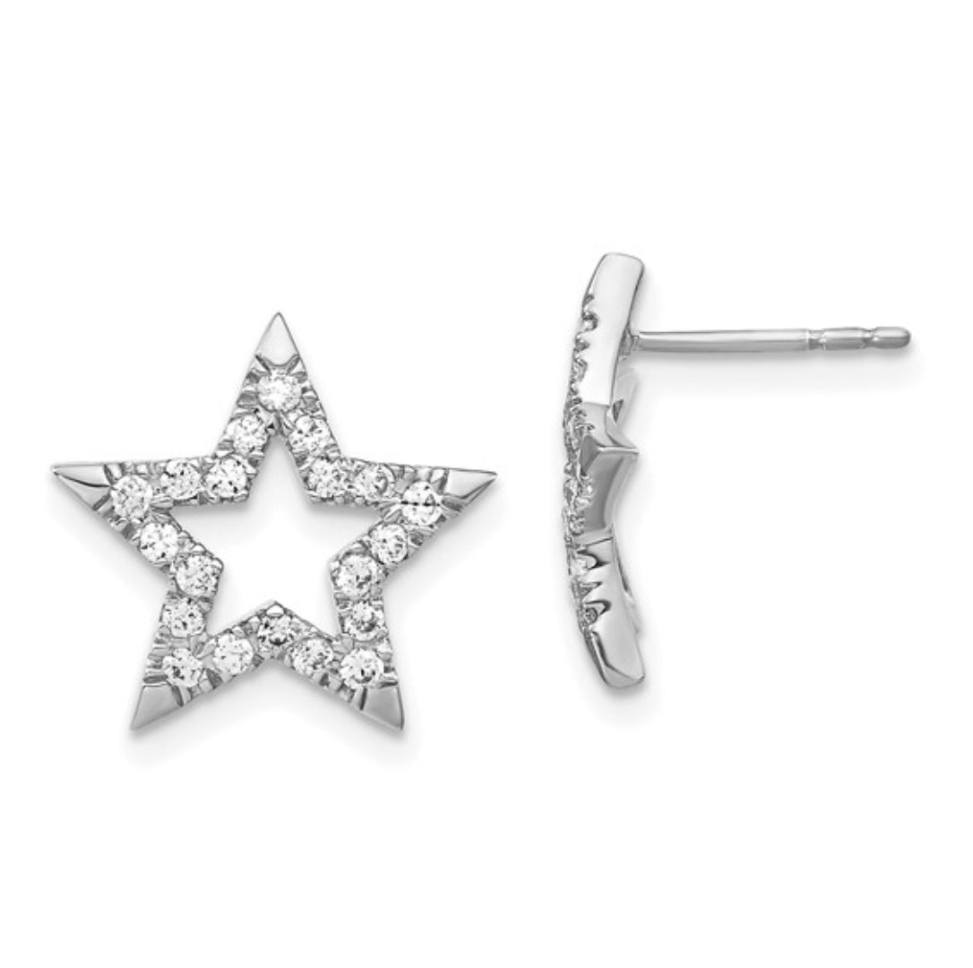 14K WHITE GOLD - LAB DIAMOND OPEN STAR POST EARRINGS