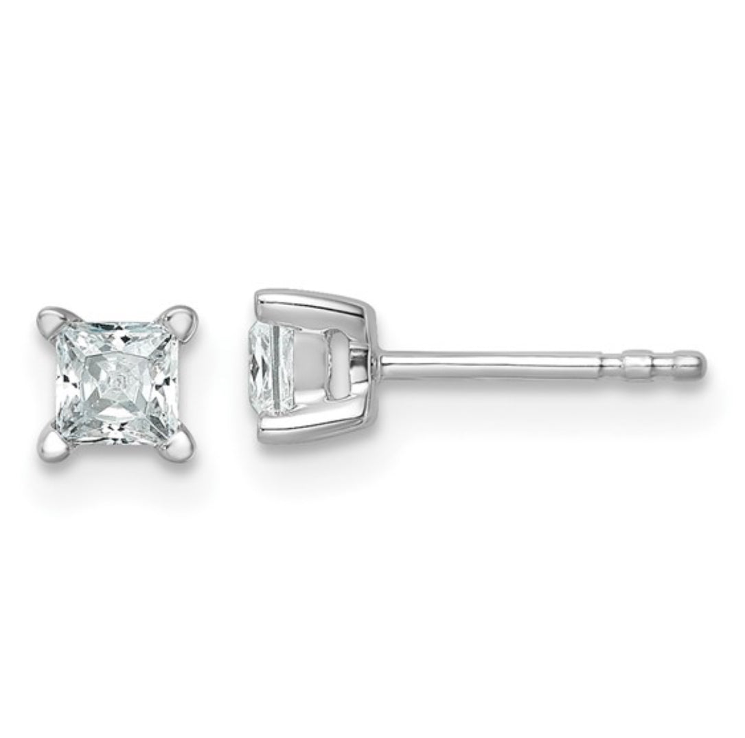 14K WHITE GOLD - LAB DIAMOND PRINCESS STUD EARRINGS