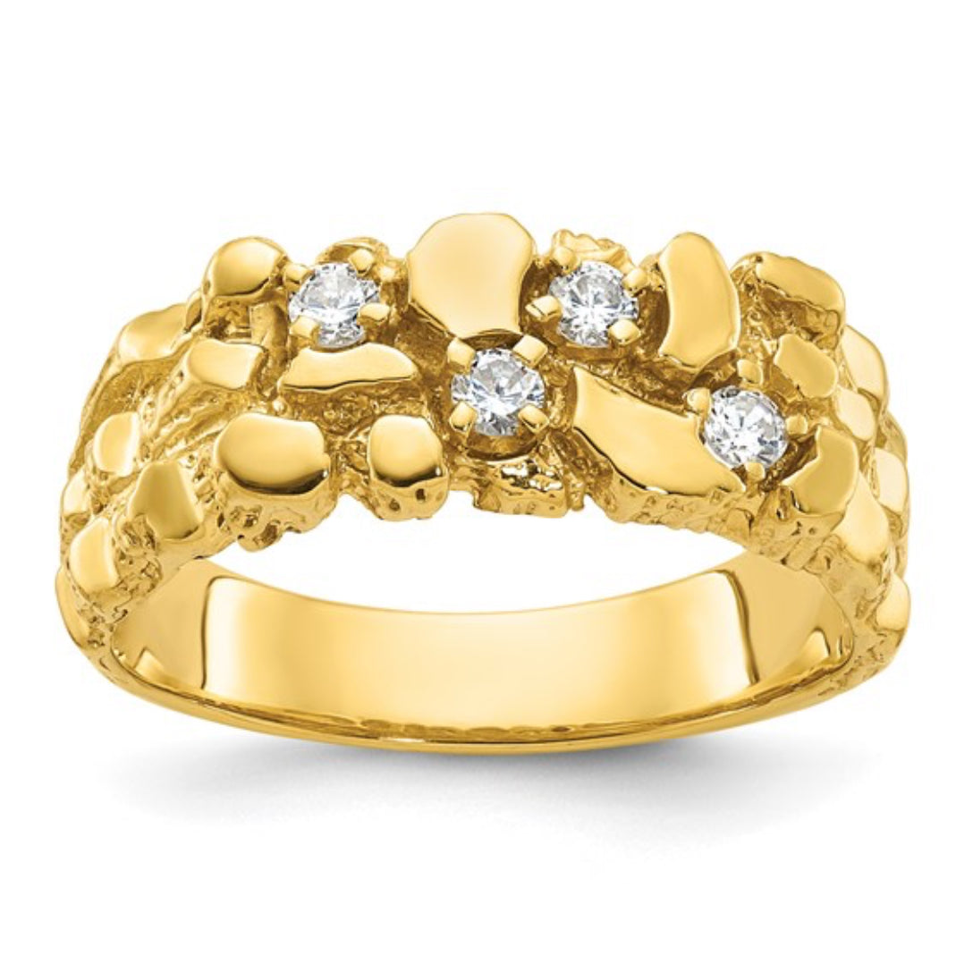 14K GOLD - TEXTURED POLISHED DIAMOND NUGGET RING