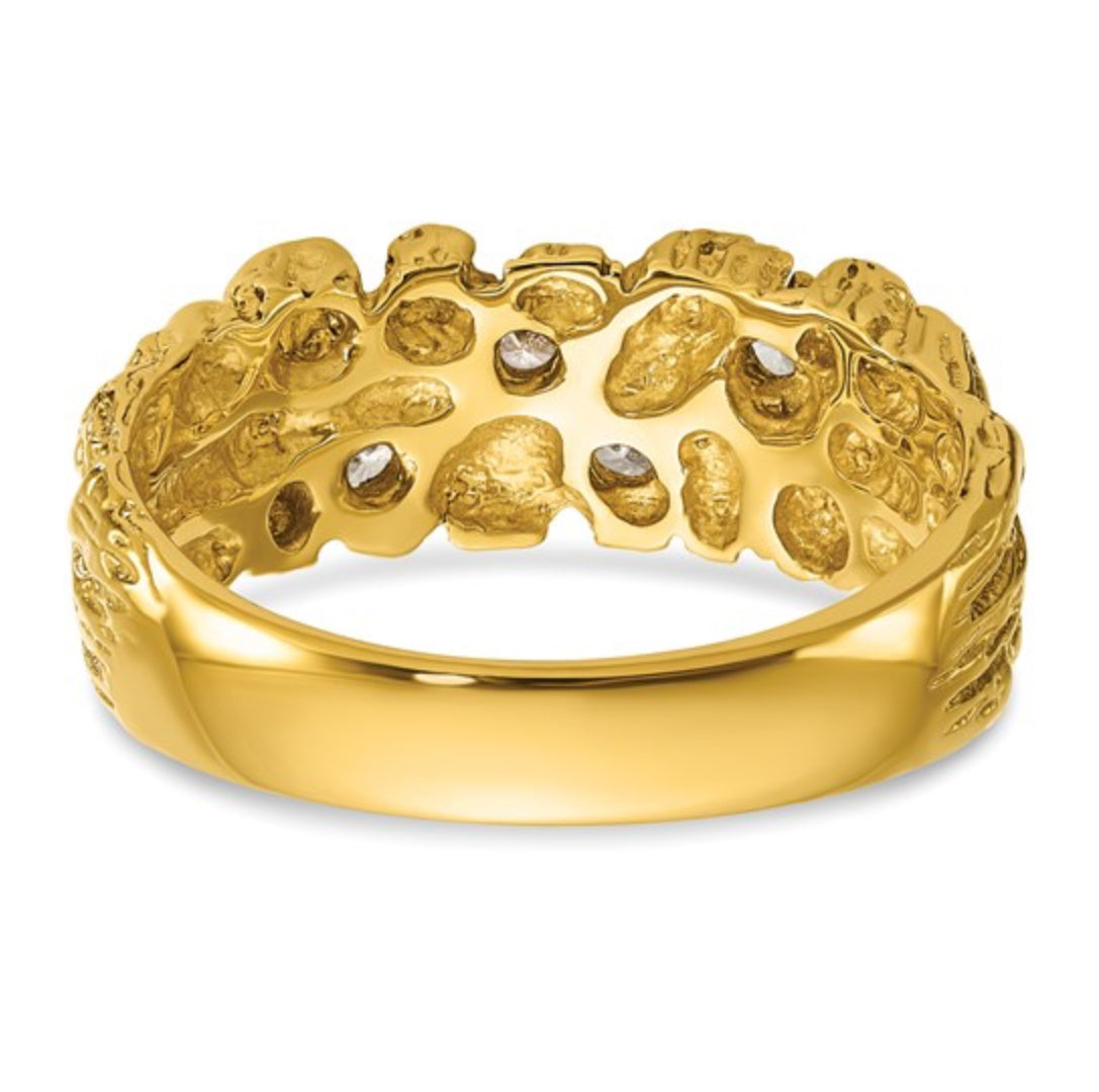 14K GOLD - TEXTURED POLISHED DIAMOND NUGGET RING