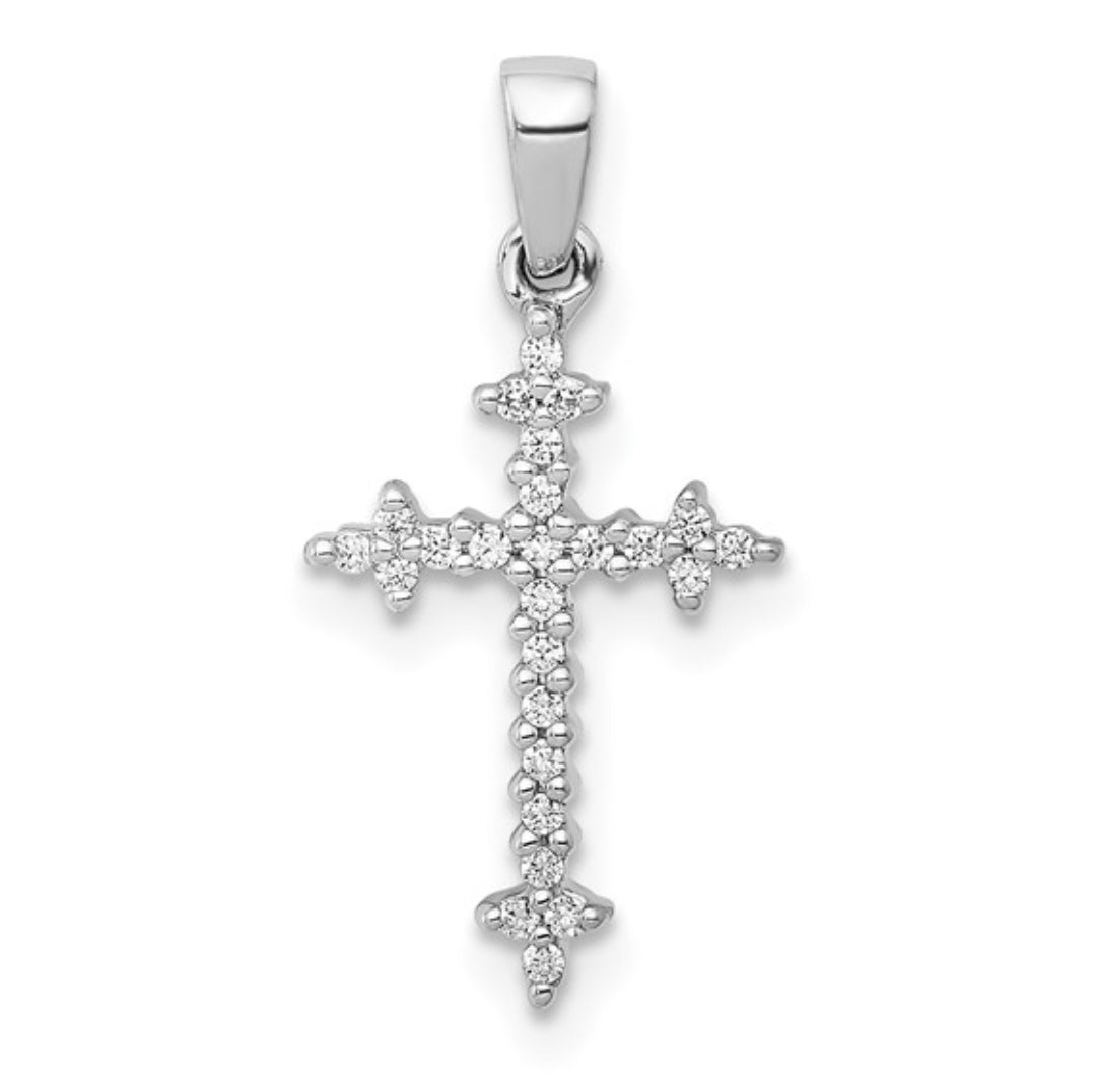 14K WHITE GOLD - LAB DIAMOND FLEUR DE LIS CROSS PENDANT