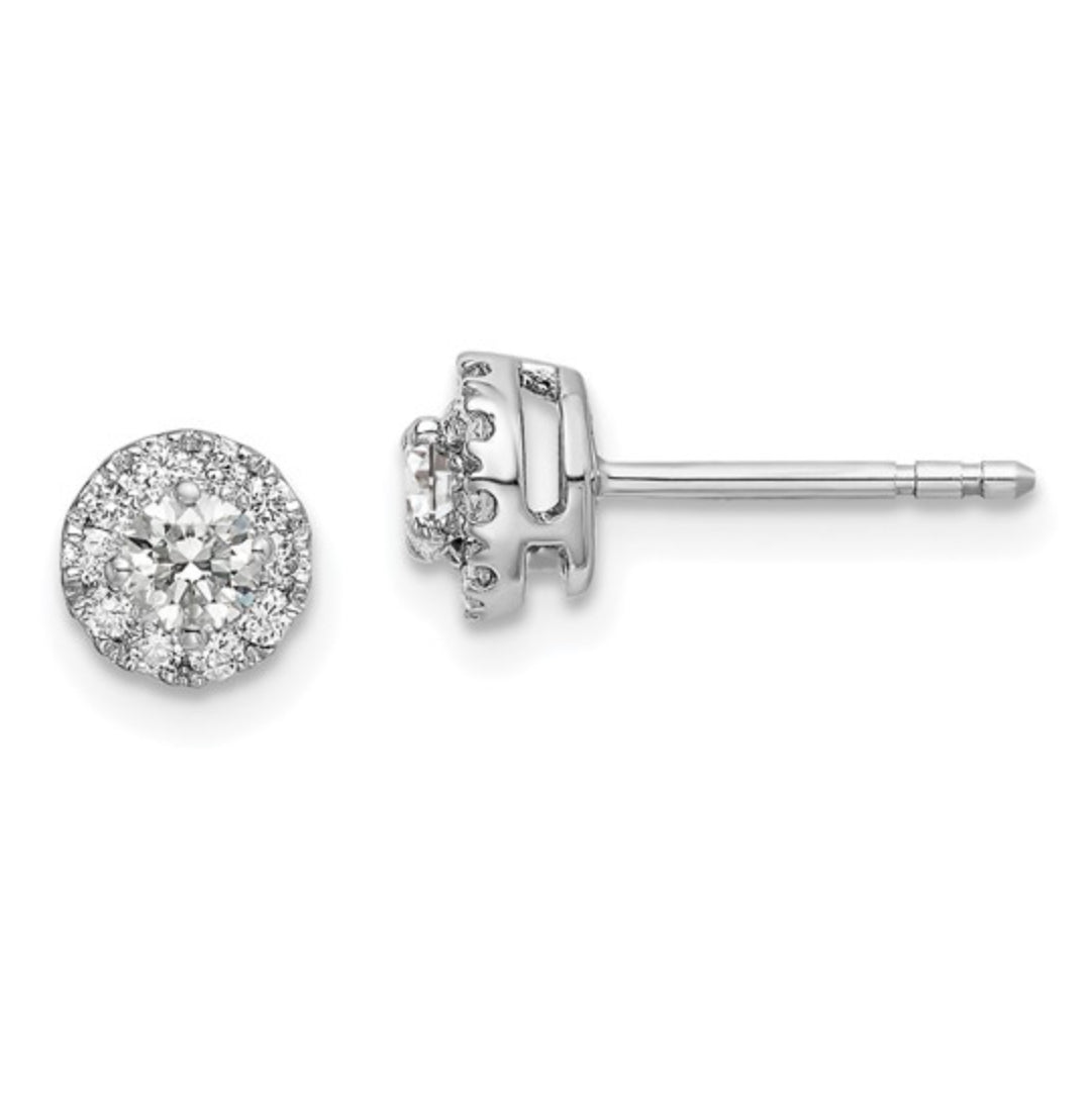 14K WHITE GOLD - LAB DIAMOND ROUND HALO EARRINGS