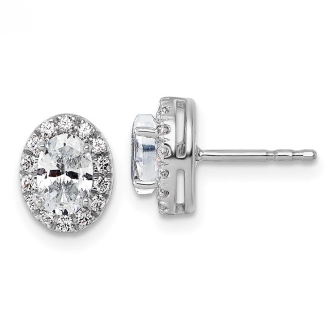 14K WHITE GOLD - LAB DIAMOND OVAL HALO EARRINGS
