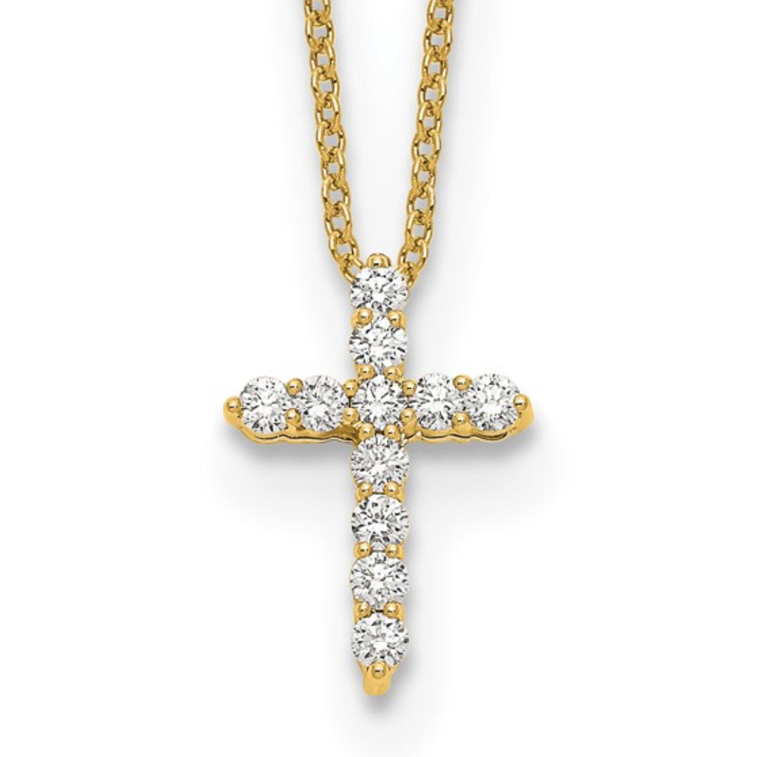 14K GOLD - LAB DIAMOND CROSS NECKLACE