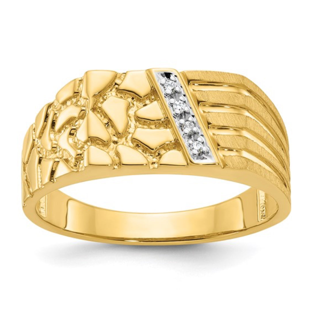 10K GOLD - MENS DIAMOND NUGGET COMPLETE RING