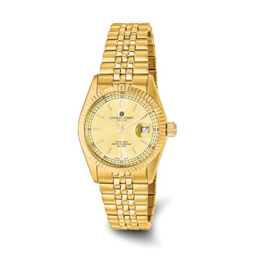 CHARLES HUBERT - GOLD STAINLESS STEEL GOLD DIAL WATCH