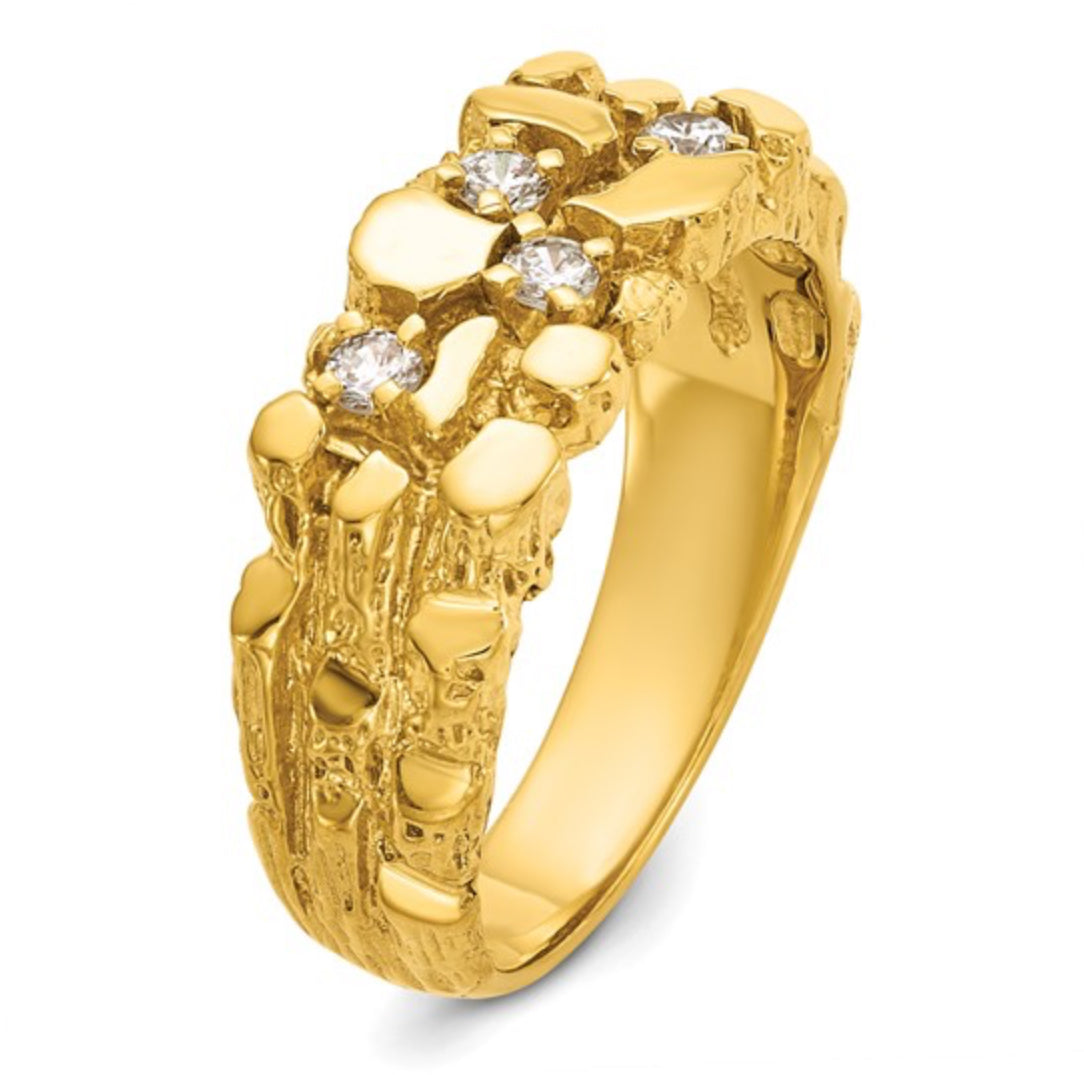 14K GOLD - TEXTURED POLISHED DIAMOND NUGGET RING