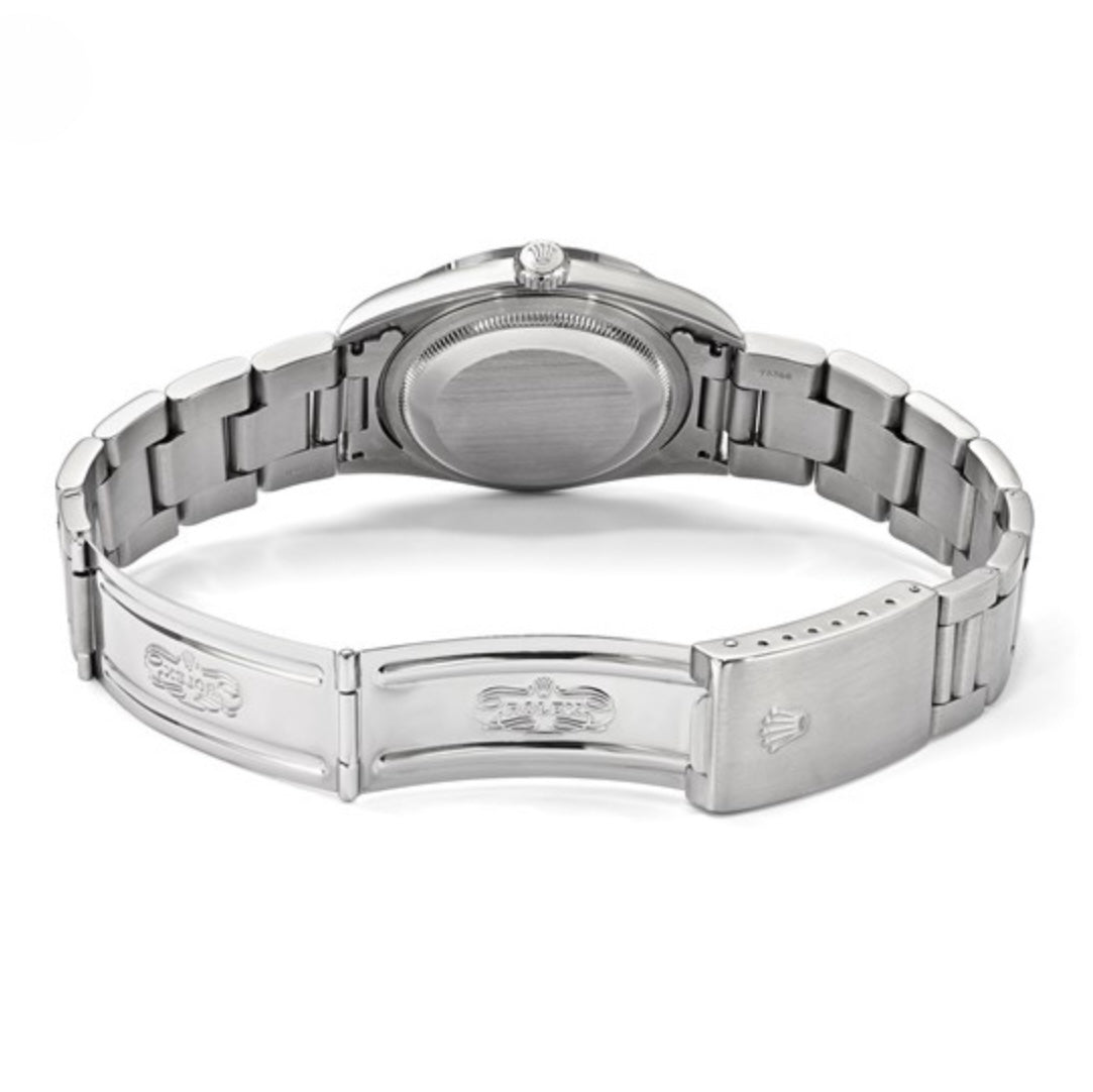 CERTIFIED PRE-OWNED ROLEX - SILVER DIAMOND DIAL & 18K FLUTED BEZEL WATCH