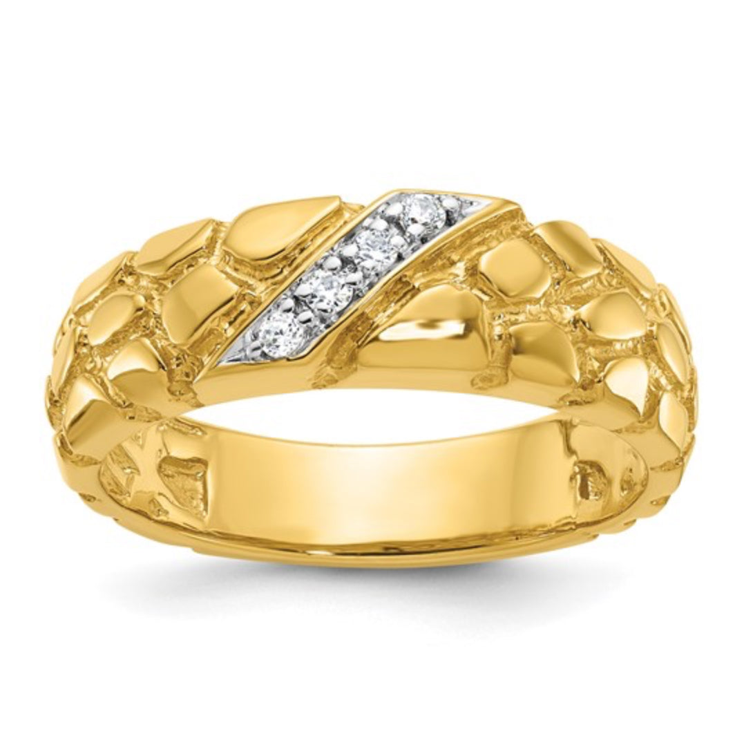 14K GOLD - MENS DIAMOND NUGGET COMPLETE RING