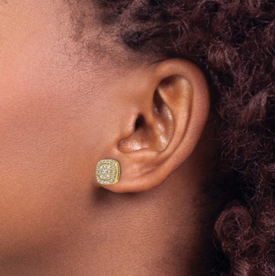 14K GOLD - LAB DIAMOND SQUARE HALO POST EARRINGS