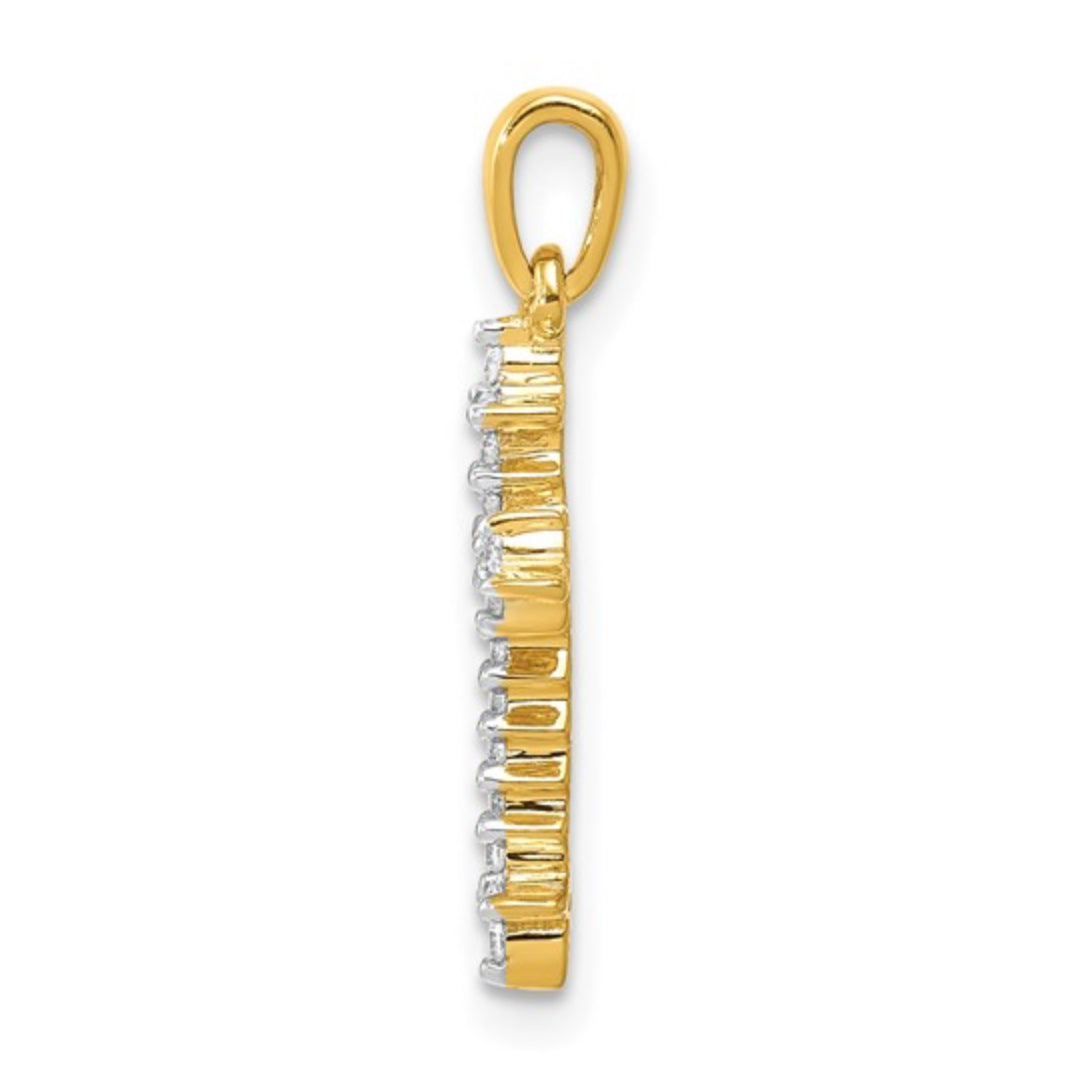 14K GOLD - LAB DIAMOND FLEUR DE LIS CROSS PENDANT