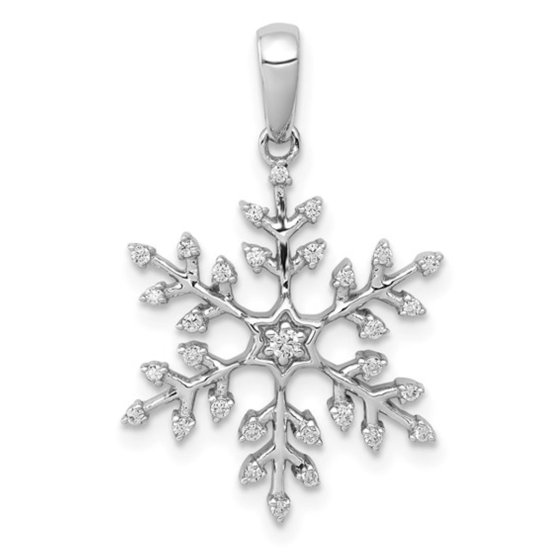 14K WHITE GOLD - LAB DIAMOND SNOWFLAKE PENDANT