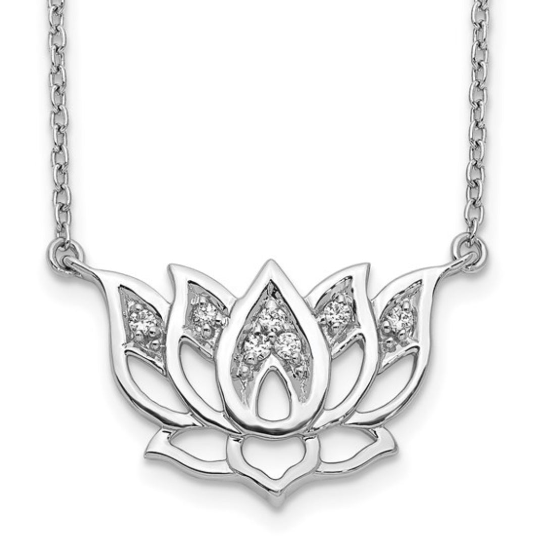 14K WHITE GOLD - LAB DIAMOND LOTUS FLOWER NECKLACE