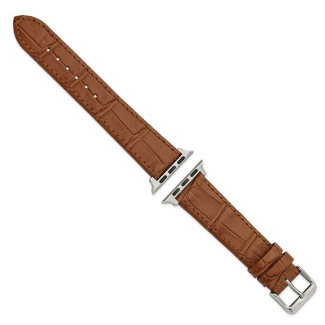 BROWN LEATHER - GILDEN APPLE SMART WATCH GATOR GRAIN CALFSKIN BAND 7.5”