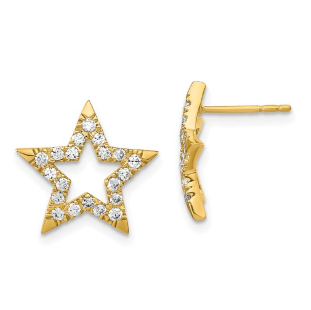 14K GOLD - LAB DIAMOND OPEN STAR POST EARRINGS
