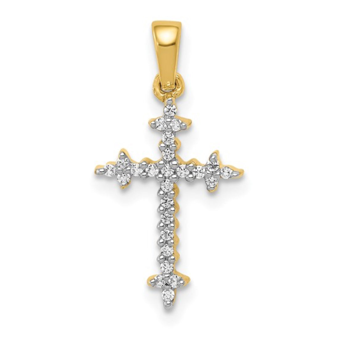 14K GOLD - LAB DIAMOND FLEUR DE LIS CROSS PENDANT