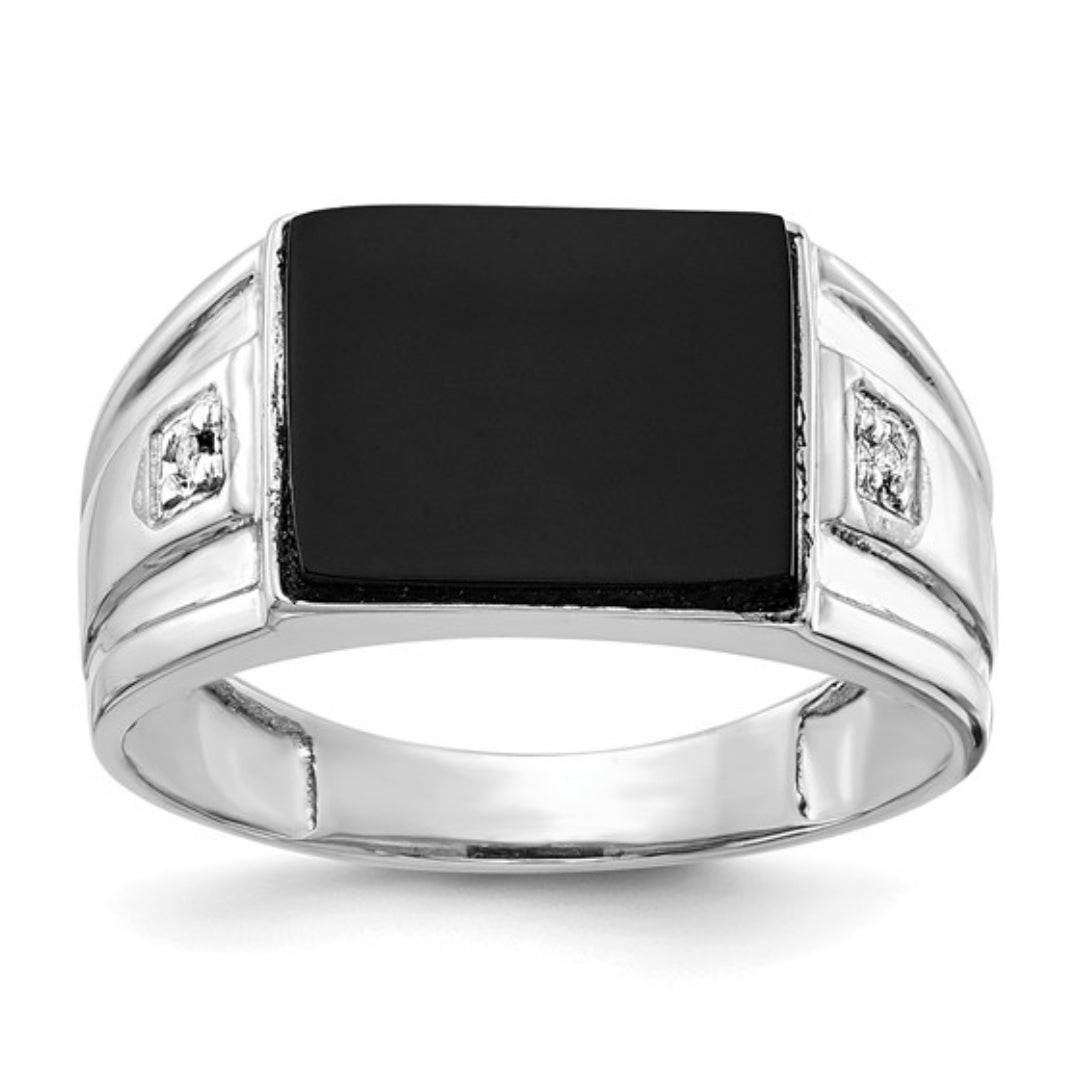14K WHITE GOLD  - MEN’S ONYX & DIAMOND RING