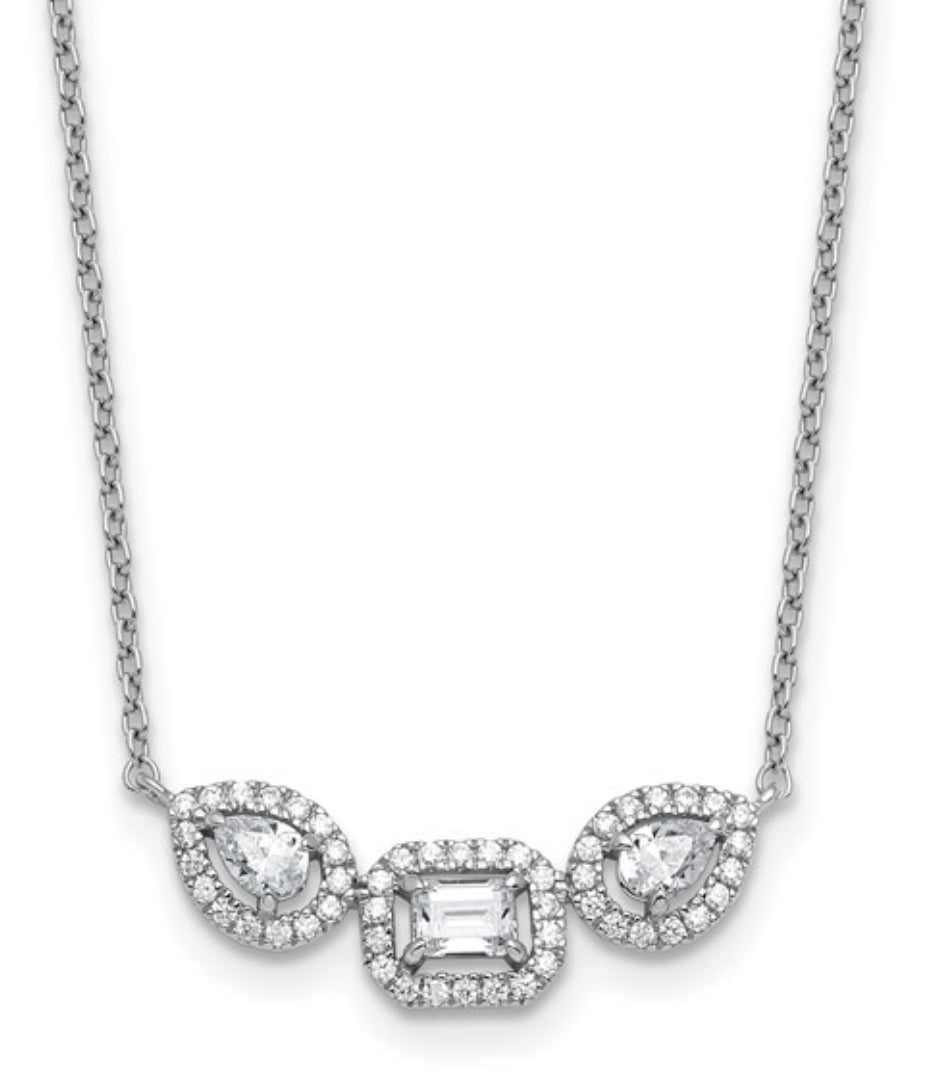 14K WHITE GOLD - LAB DIAMOND 3 STONE NECKLACE