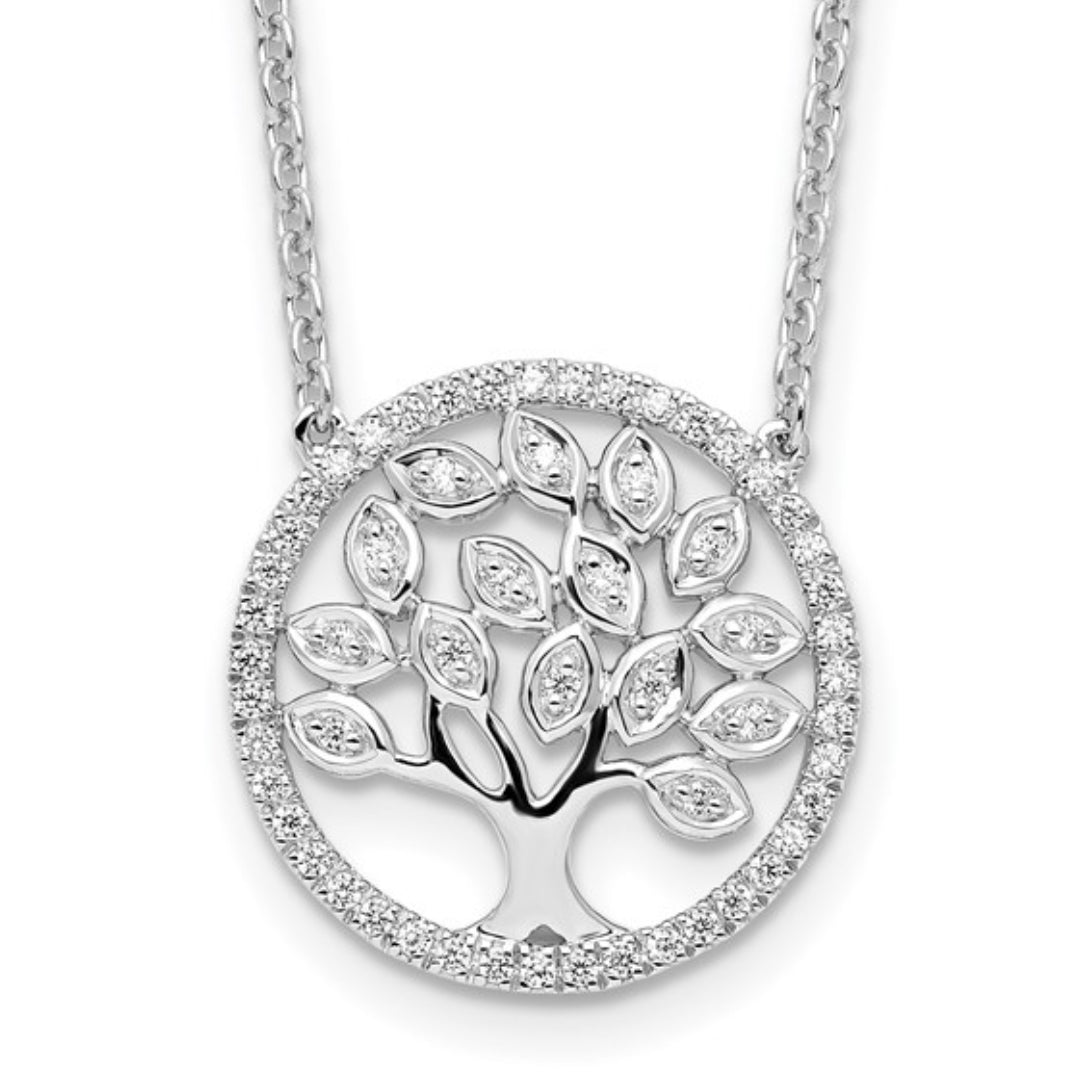 14K WHITE GOLD - LAB DIAMOND TREE OF LIFE NECKLACE