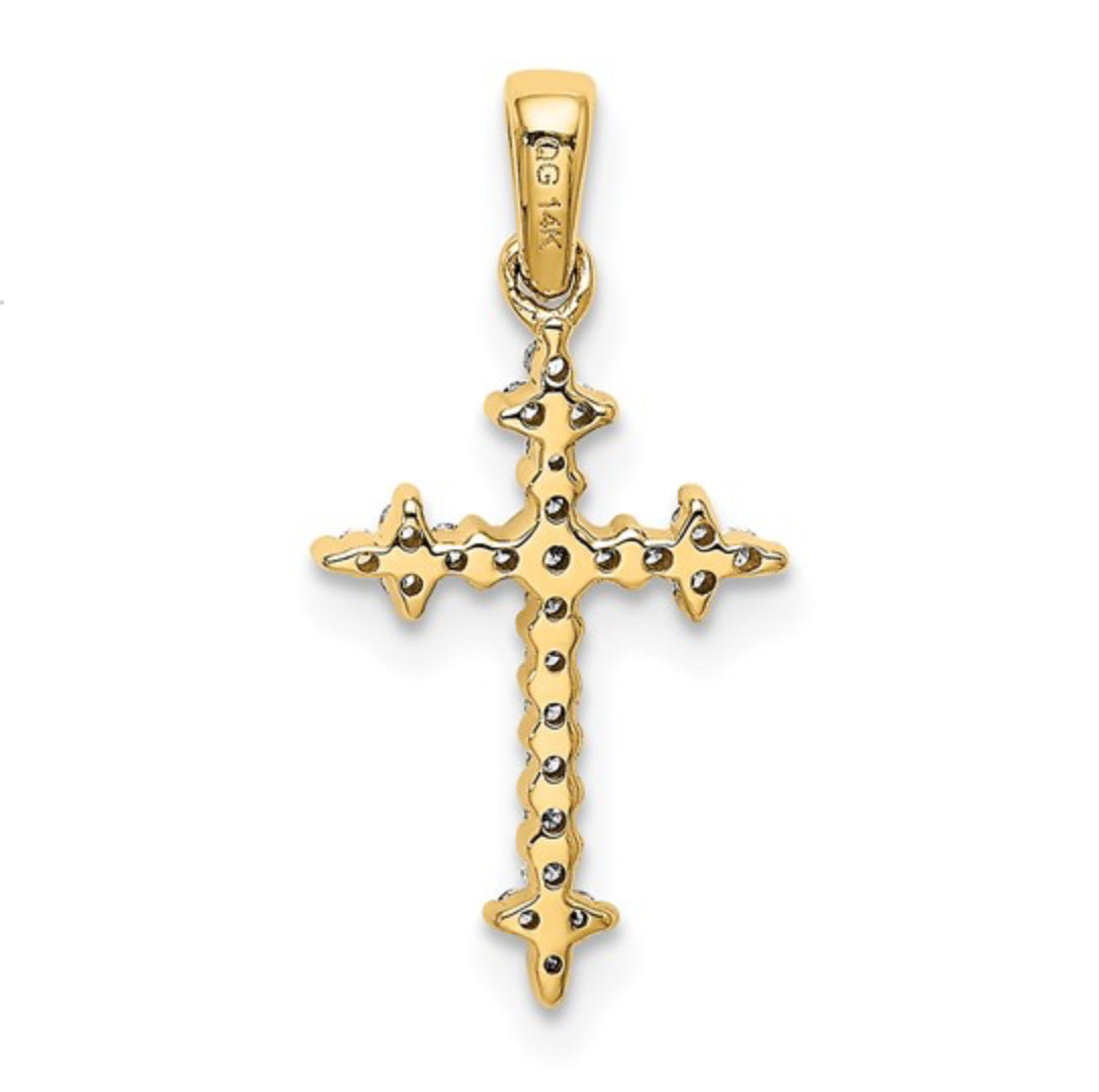 14K GOLD - LAB DIAMOND FLEUR DE LIS CROSS PENDANT