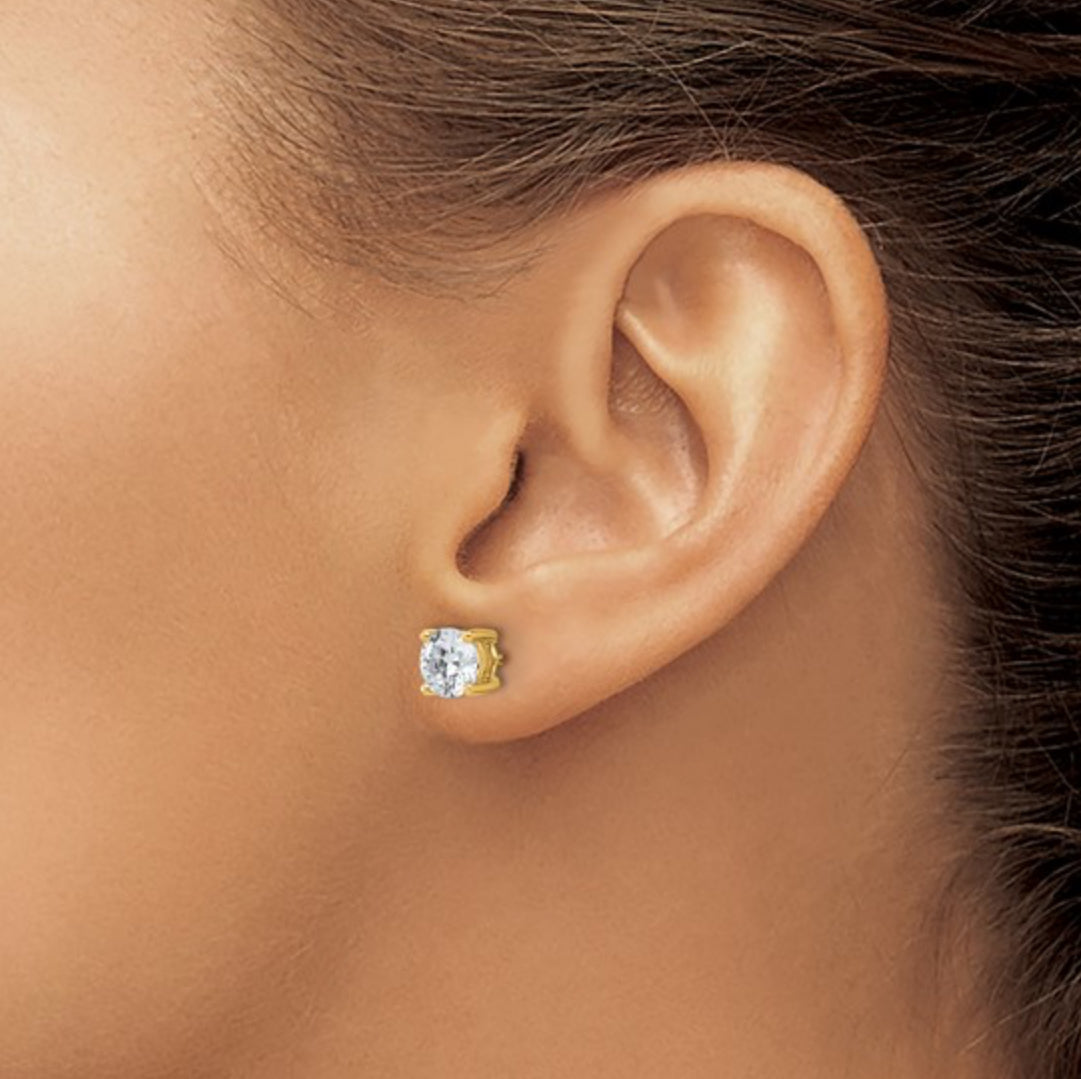 14K GOLD - LAB DIAMOND ROUND STUD EARRINGS
